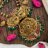 Vriksham Dual Peacock Maanga Short Neckpiece-Green Bead-G12939